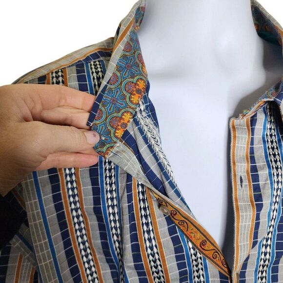 Robert Graham Striped Button Up Dress Shirt Multi Mens Size 3XL Blue Flip Cuff - Picture 5 of 12